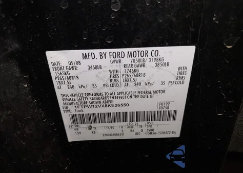 2008 Ford F-150 Xlt from USA, damaged, VIN 1FTPW12VX8KE26550